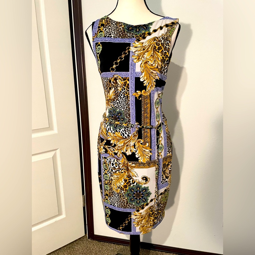 Cache Black and Gold Asymmetrical Dress
Size 6